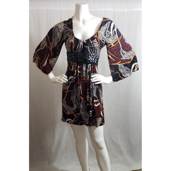 Sky Dresses & Skirts - Sky Brand Dress M Multicolor Floral Patent Leather Belt 100% Silk Casual Spring